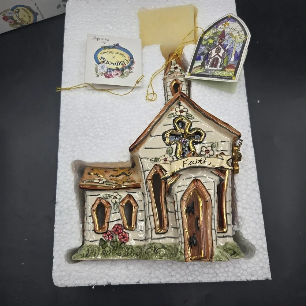 New Vtg blue sky clayworks heather goldminc 2004 Faith Church Chapel W Orig Box